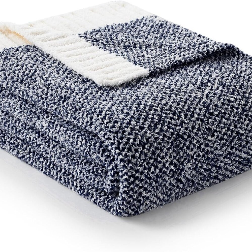 Heather Navy Throw Blanket for Couch, Super Soft Warm Microfiber Blankets Navy B